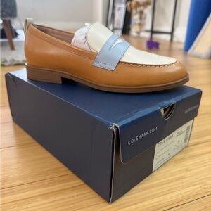 Cole Haan Women's Tan and Baby Blue Penny Loafers
